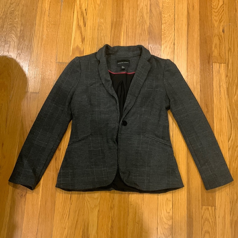 Adrienne Vittadini Women's Grey Plaid, Single- Button Blazer w/ Pockets, Size S
